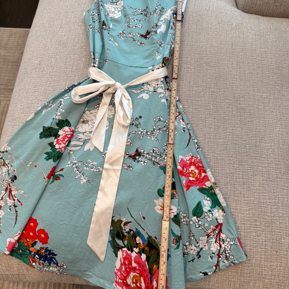 GARDENWEED Women’s Sleeveless fit & flare Party Dress, Aqua Floral Print Size M - Picture 12 of 16